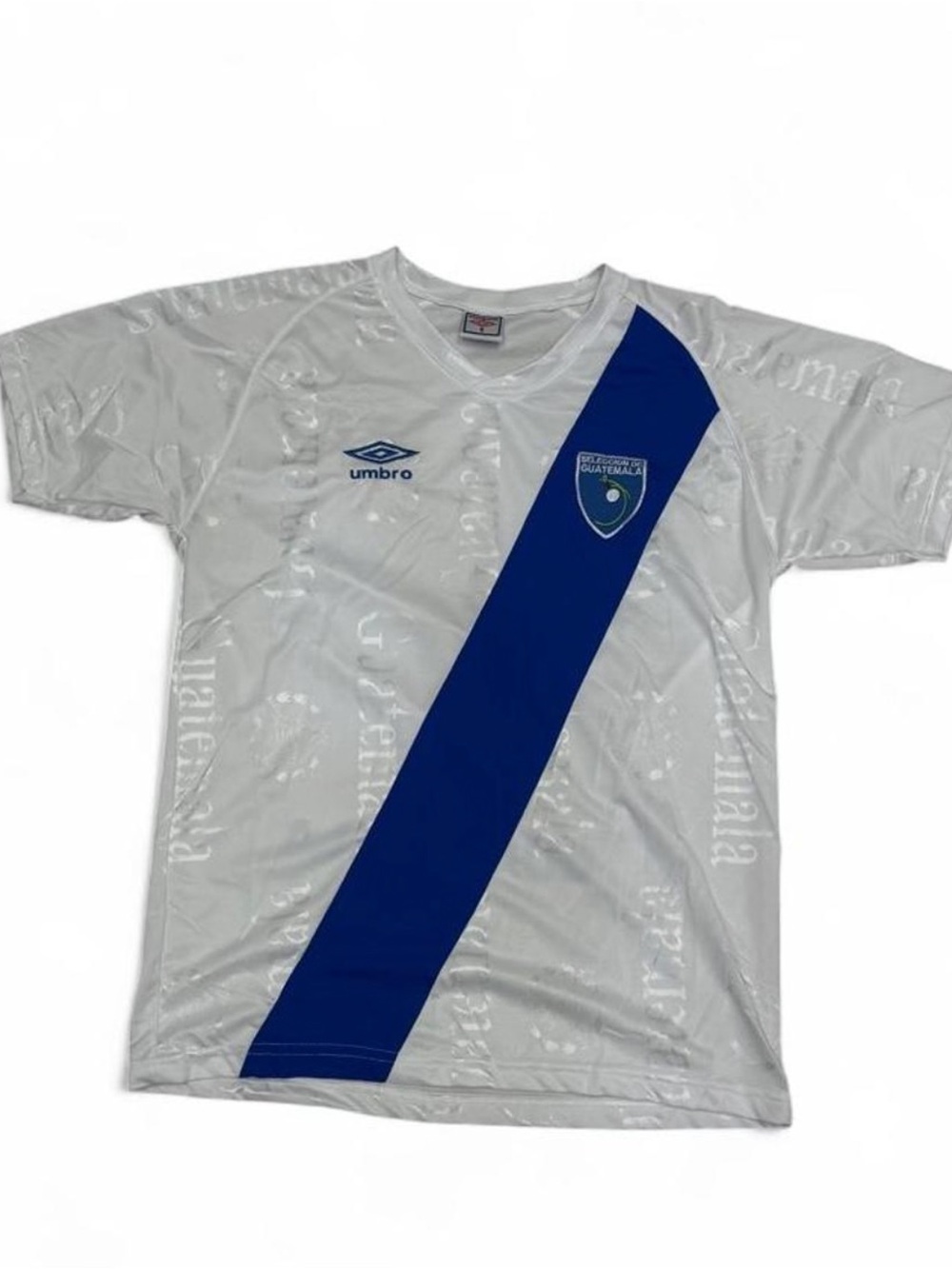Umbro White Men's Soccer Jersey with Blue Diagonal Sash